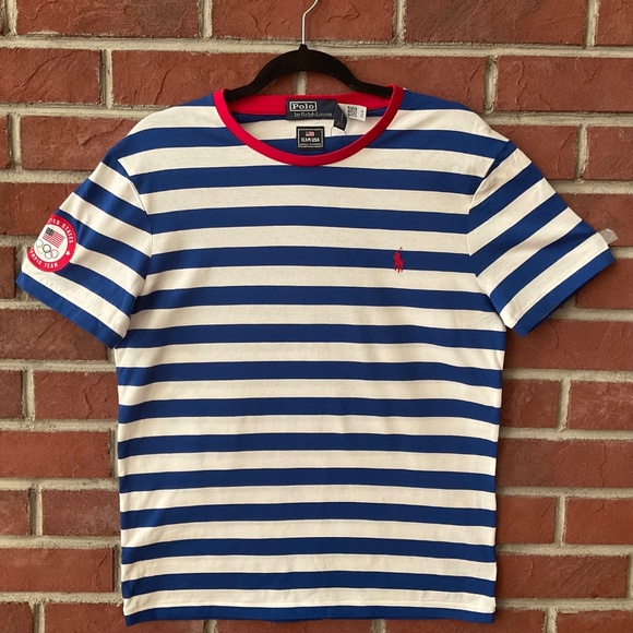 Ralph Lauren Olympic Team USA White Blue Striped Jersey Mens T-shirt Size M NWT - Picture 12 of 12